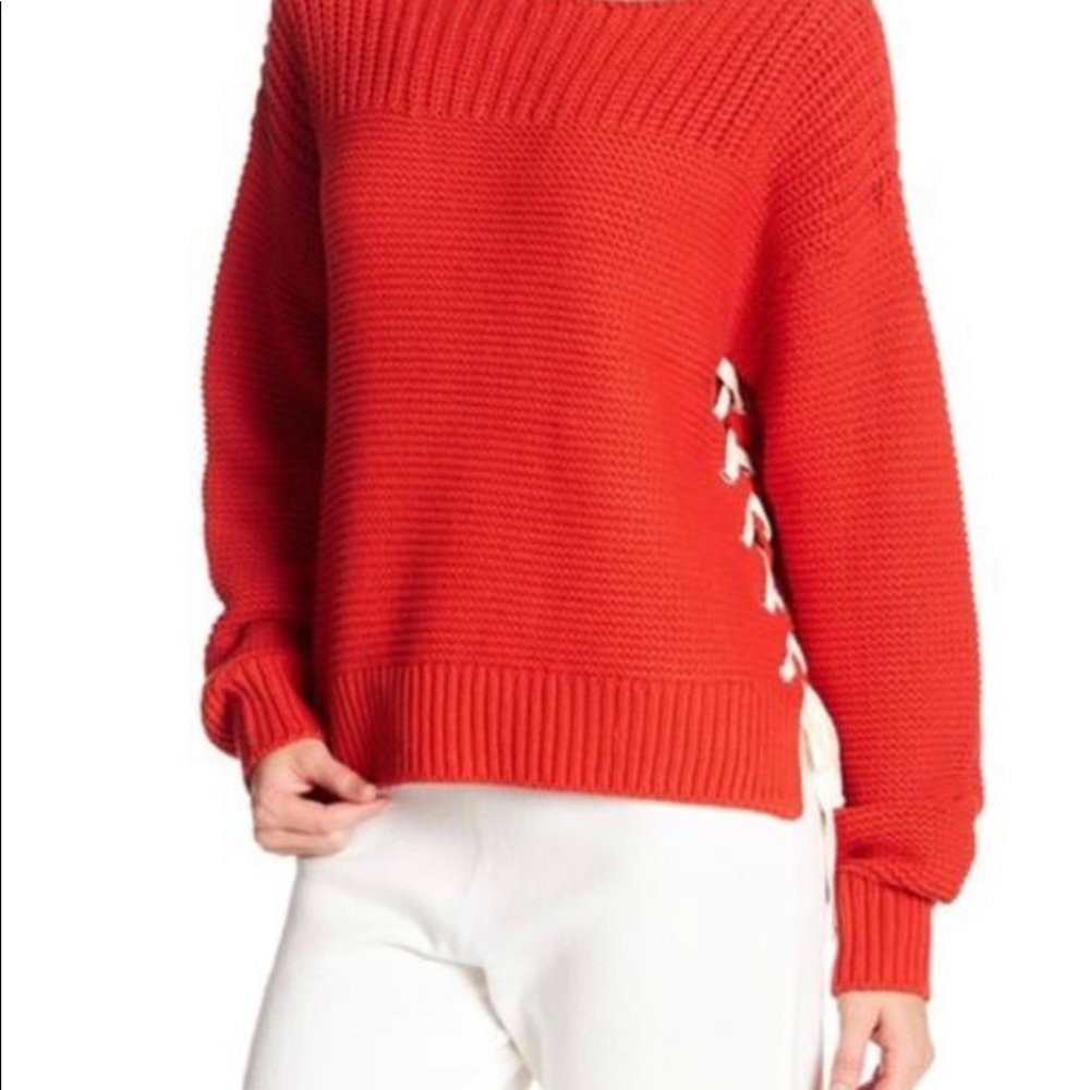 Lace up red sweater 360 degree sweater